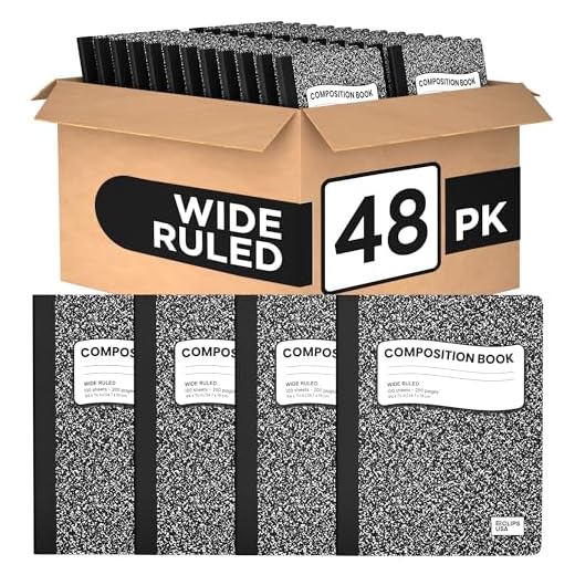 VEEBOOST Composition Notebooks, Wide Ruled Composition Notebook, Black Marble Covers Composition Notebook, 100 sheets (48, Wide Ruled Composition)