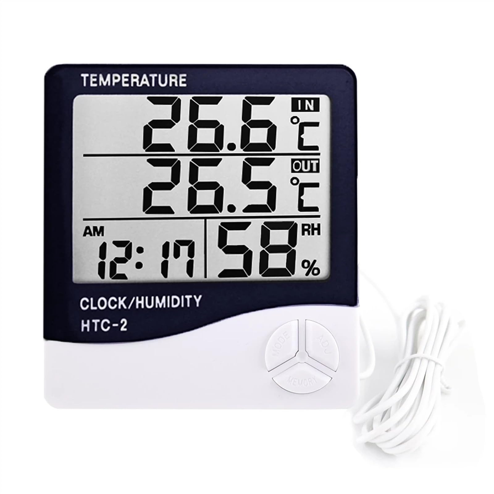 Cyfrowy elektroniczny miernik temperatury LCD termometr higrometr wewnętrzny zewnętrzny zegar (HTC-1)