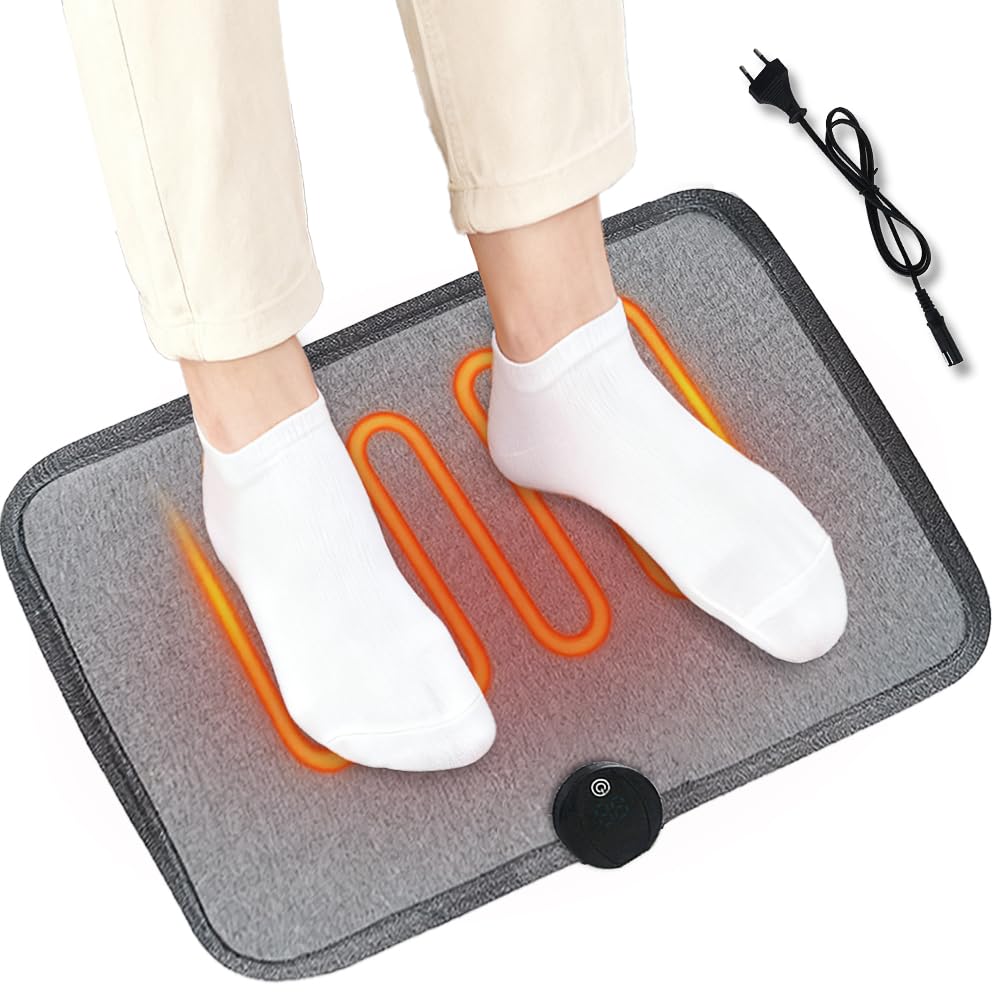 Calienta Pies Electrico, 50 x 35 cm Calentador de Pies con Interruptor de Pie y 8 Niveles de Temperatura, Alfombrilla Suelo Térmica Eléctrica para Oficina Hogar