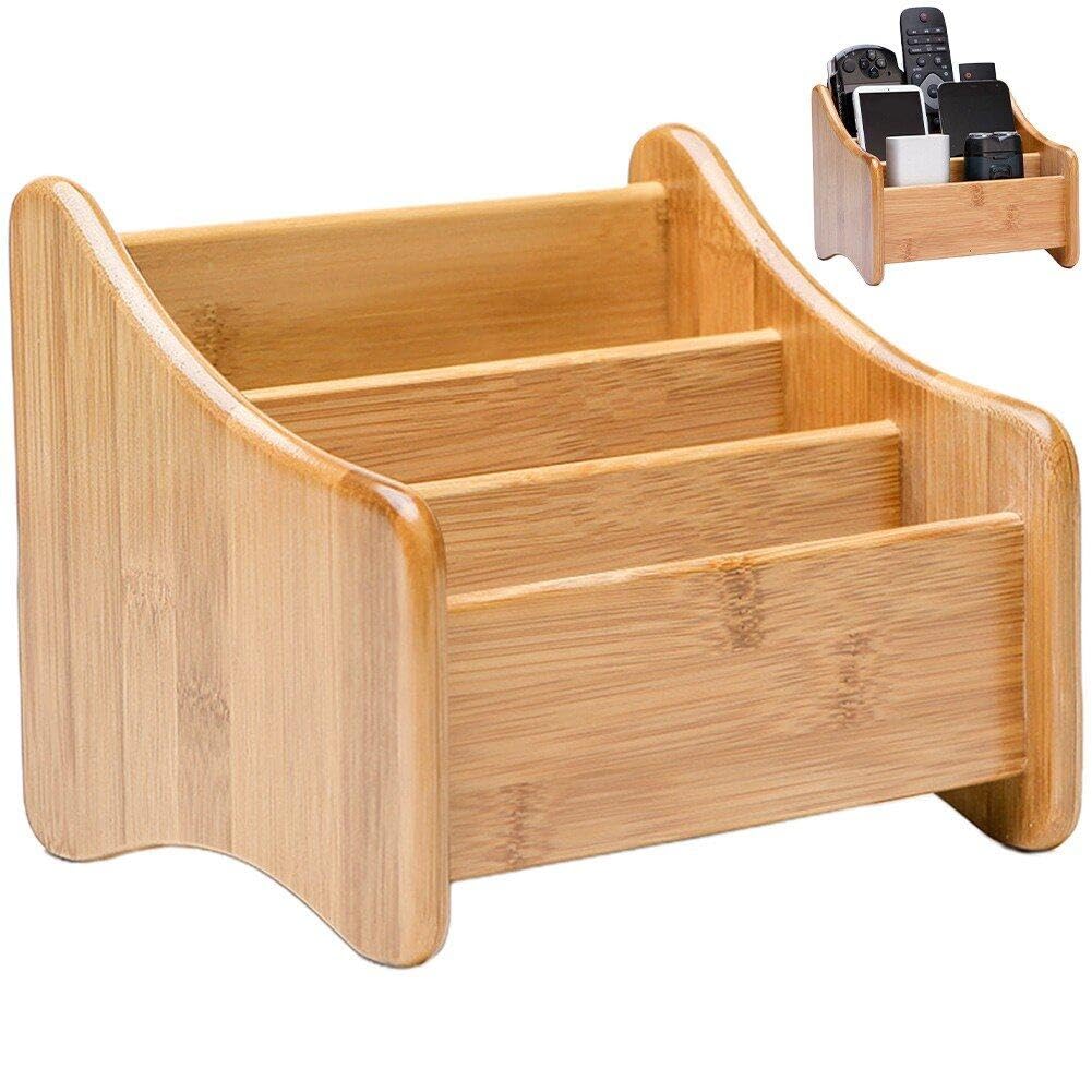 Soporte De Madera De Bambú para Control Remoto, Organizador De Inclusión De Recibos, Estante De Almacenamiento De Cosméticos para Hogar Y Oficina
