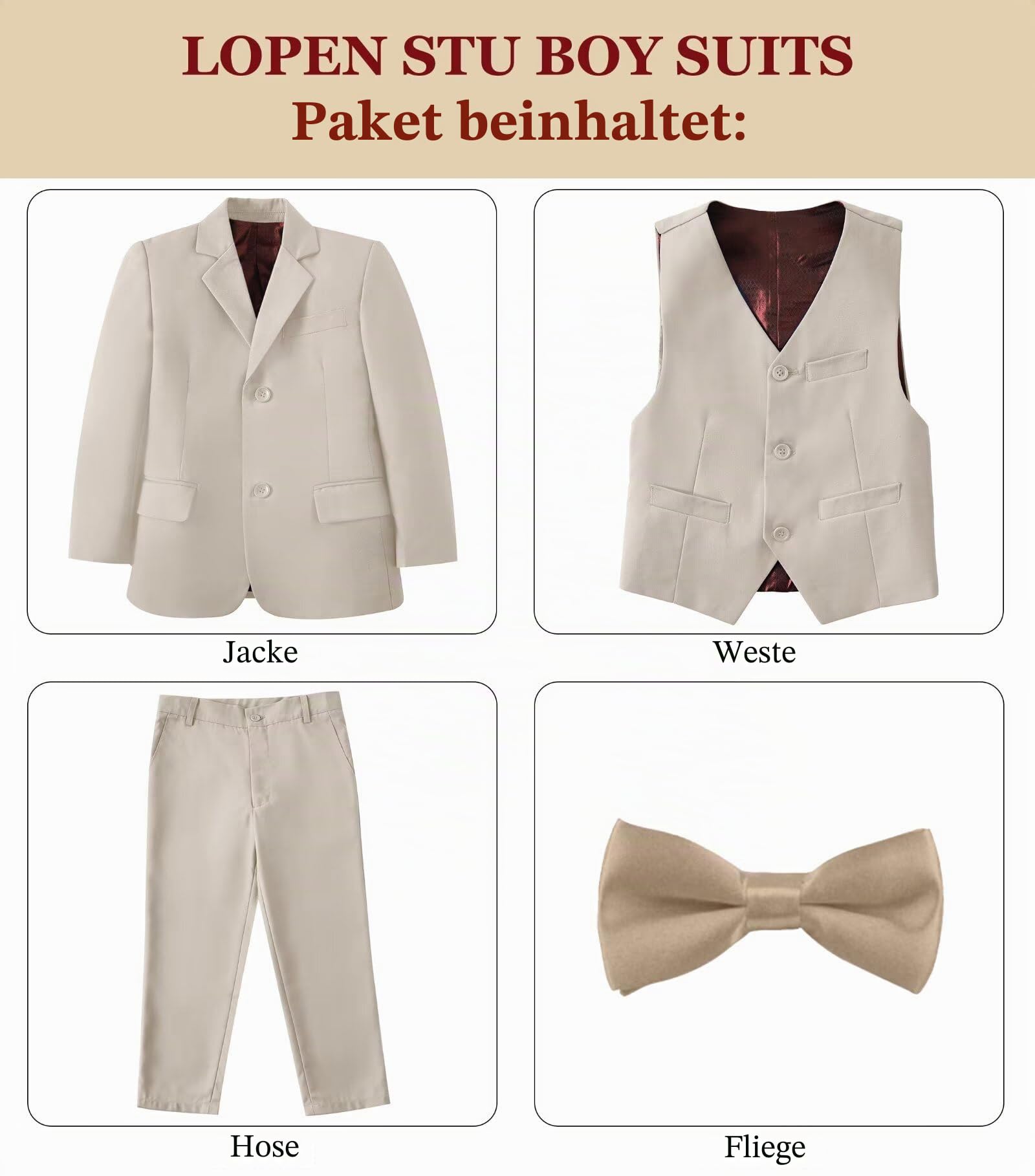 Jungenanzug 3-teilig Smoking-Anzug formell Jacke Weste Hose Fliege