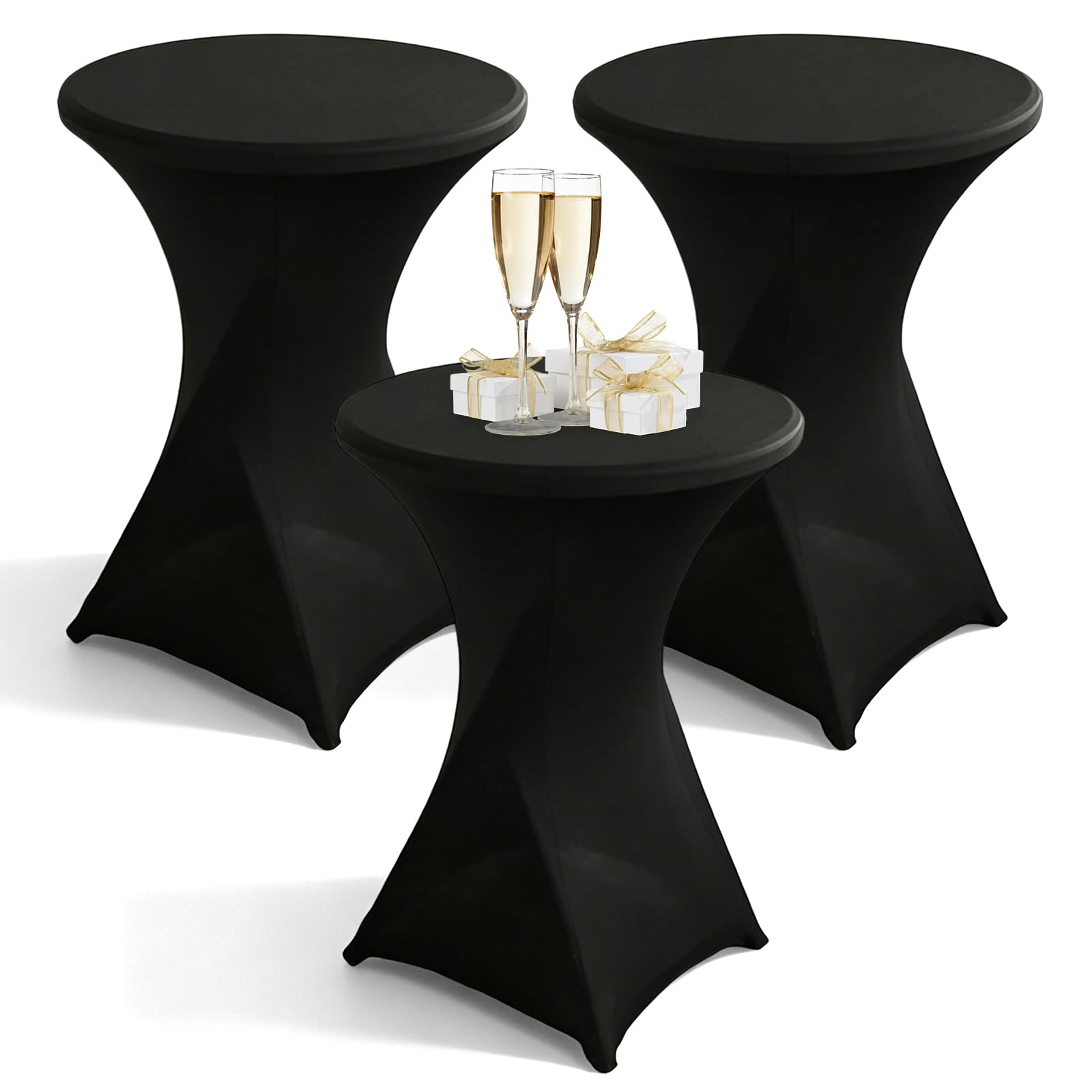 Funda de mesa redonda elástica negra 80 x 110 cm para fundas de comedor de pie y eventos