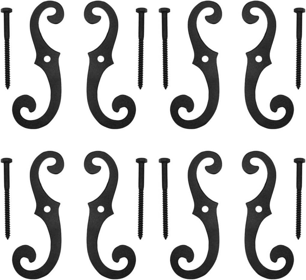 Renovators Supply Manufacturing Shutter Dogs 6.5 Black Cast Iron S Shaped Shutter Dogs with Mounting Hardware Pack of 4