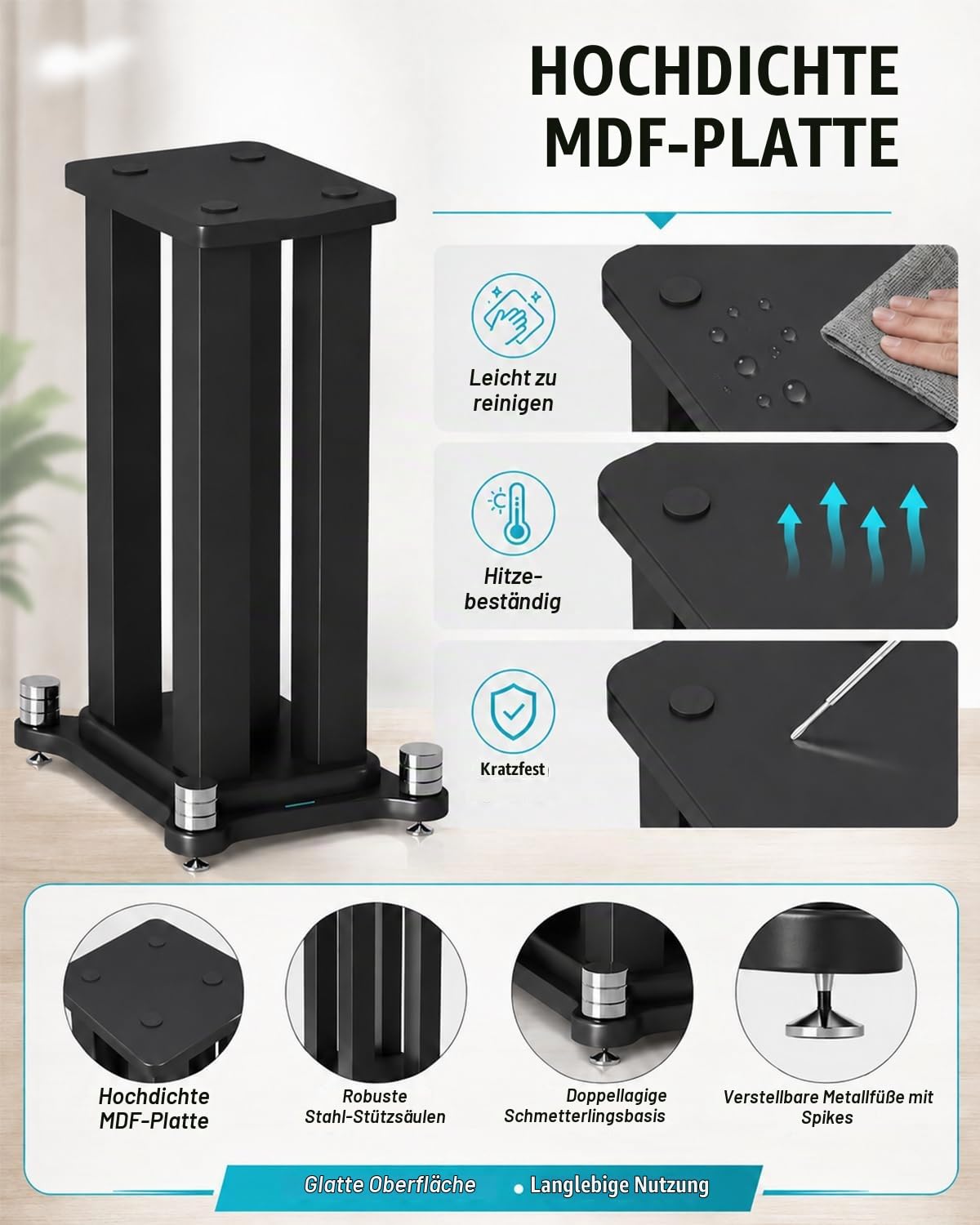 Lautsprecherständer im 2er-Set, Boxenständer Bis 50 kg belastbar(80cm)