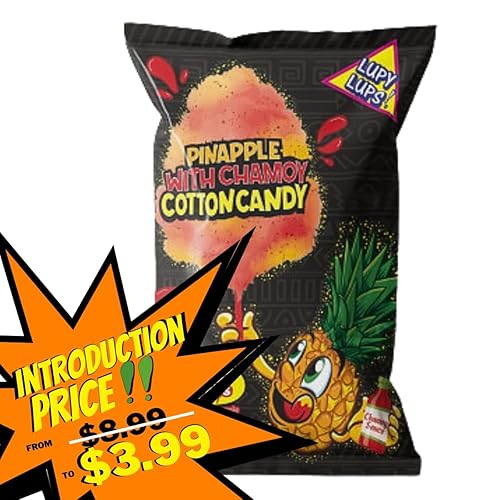 Miniatura 3 de Lupy Lups! Algodón de azúcar de piña con chile Chamoy, tamaño familiar, bolsa grande de 5 onzas, adorno para bebidas, cócteles de margaritas, piñata