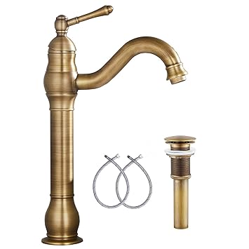 GGStudy Oil Rubbed Bronze Bathroom Faucet Sink Faucets Single Handle (Antique Brass)