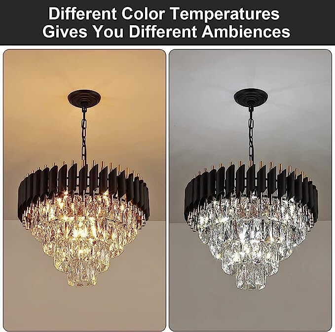Image of Modern Crystal Chandelier 500mm Black and Gold Round Pendant Ceiling Light Fixture Flush Mount for Dining Room Living Room Bedroom Foyer Hallway Entryway