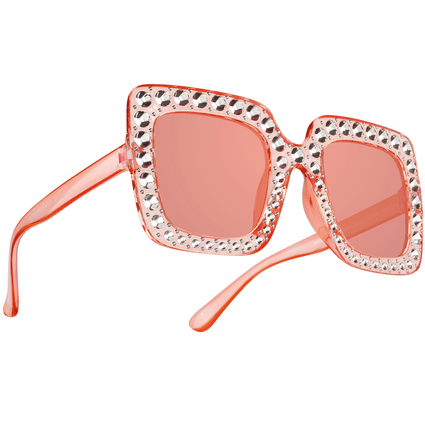 Dealoco Pink Women Men Sunglasses Trendy Retro Party Oversized Sunglasses Disco Accessories Women Halloween Square 60,70'S Sunglasses Womens Sunglasses Thick Frame Sparkling Sunglasses