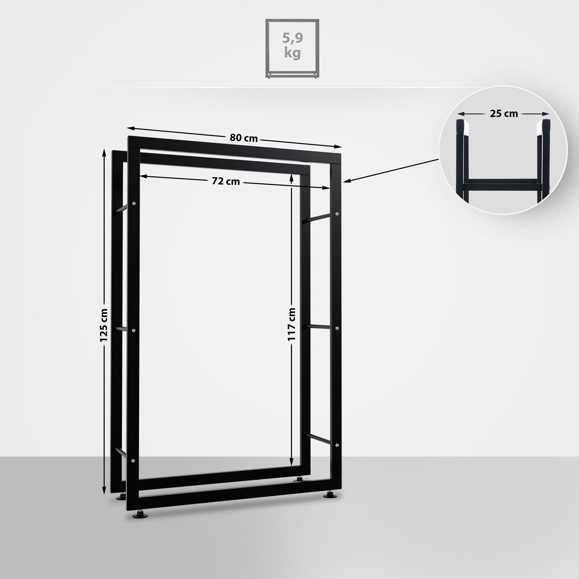 CLP Soporte para Organizar La Leña Keri I Estante Metálico para Almacenar La Madera En Interiores I Leñero Moderno, Color:Negro, Tamaño:25x80x125 cm