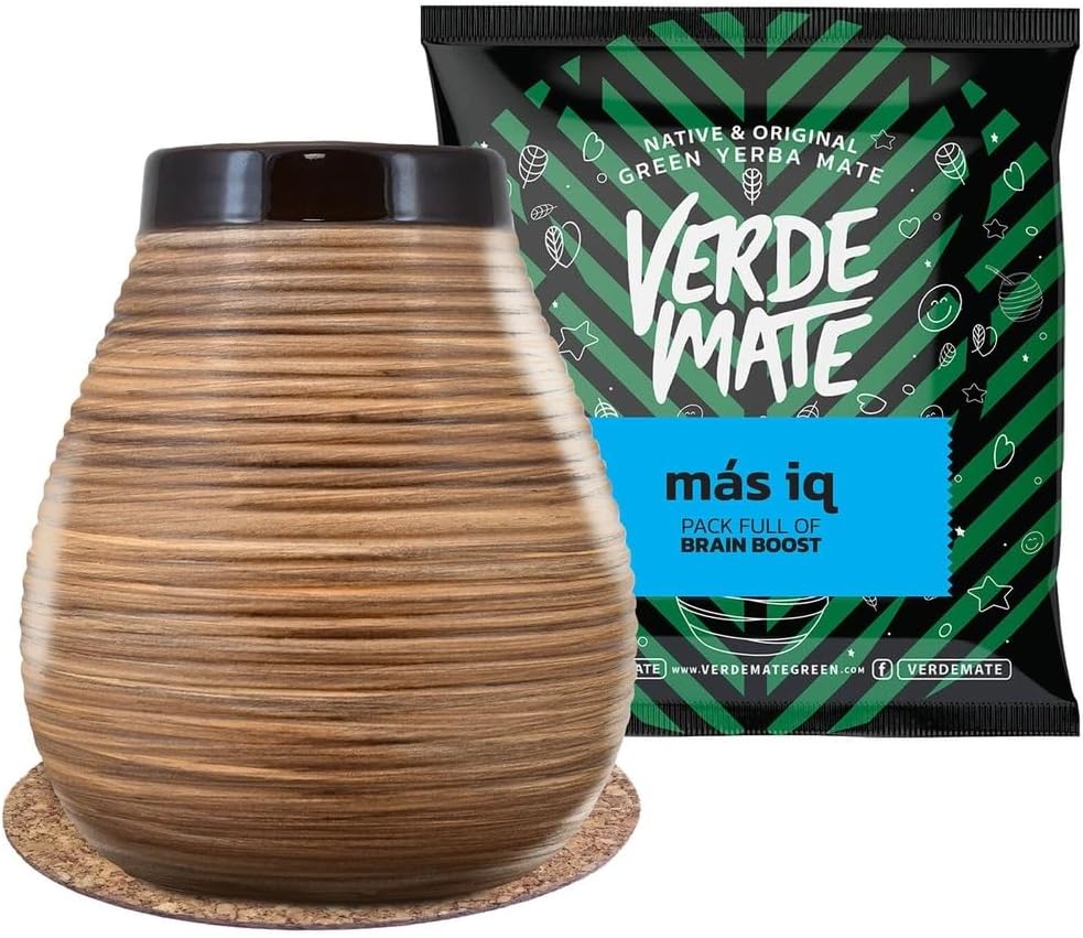 Honey Yerba Mate Gourd 350ml - Yerba Mate Set, Verde Mate Mas IQ 50g, Cork Coaster