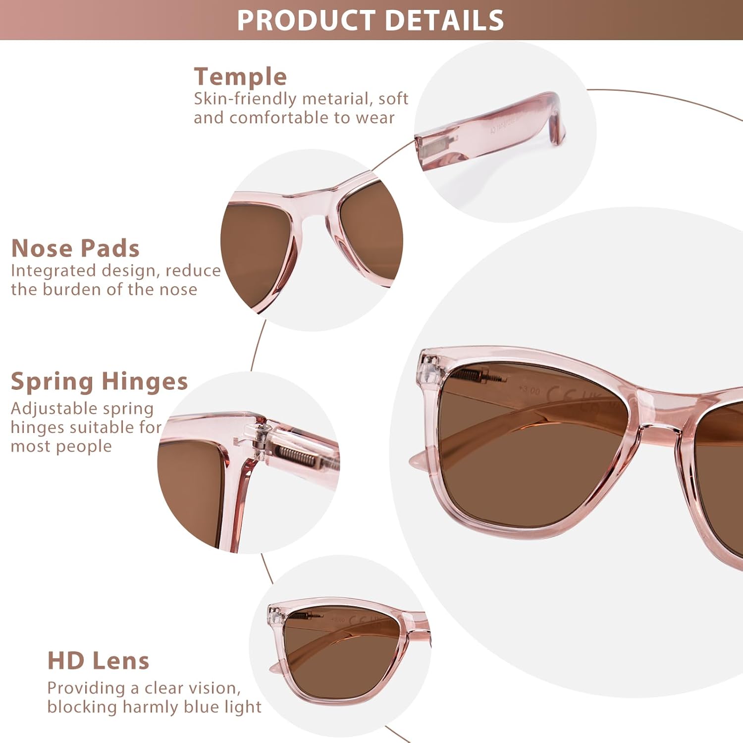 Progressive Reading Sunglasses for Women and Men Spring Hinges Multifocal Readers Sunglasses UV400 Protection - Image 3