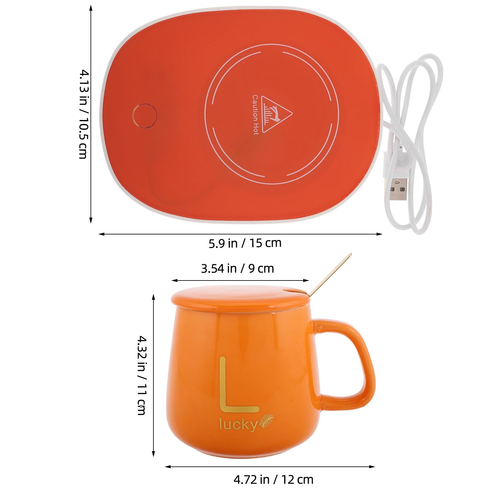 Calentador Eléctrico de Tazas de Cerámica Naranja con Apagado Automático Taza de Viaje Termo USB 5v Mantiene Bebidas Calientes para Café Té y Chocolate Adecuado Obsequio para