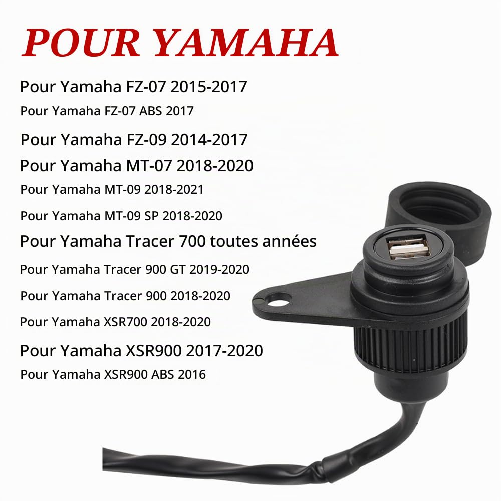 12V Adaptateur convertisseur de Prise de Chargeur de Batterie Double USB pour Moto Yamaha MT07 MT09 MT-07 MT-09 FZ-07 FZ-09 XSR700 XSR900 Tracer XSR 700 900 ABS SP GT