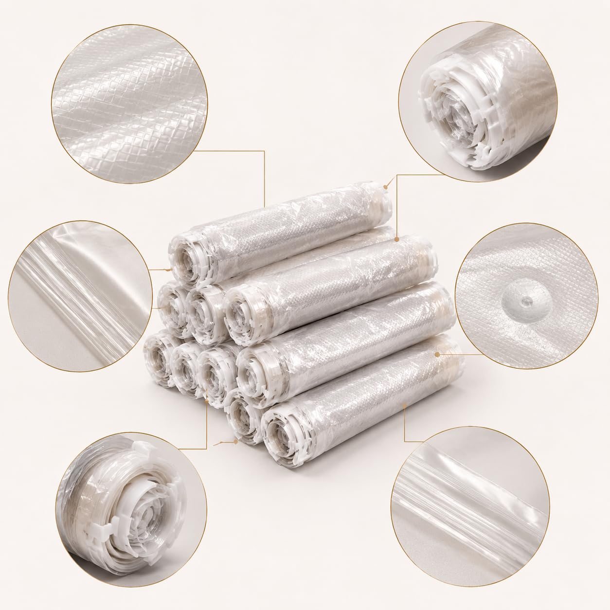 Vakuumbeutel zum Rollen, PA PE, Pressbare Beutel, Koffer Organisator, Im Hotelzimmer, Für Backpacker, 10er-Set: 10 kleine Handrollen (30x40cm)