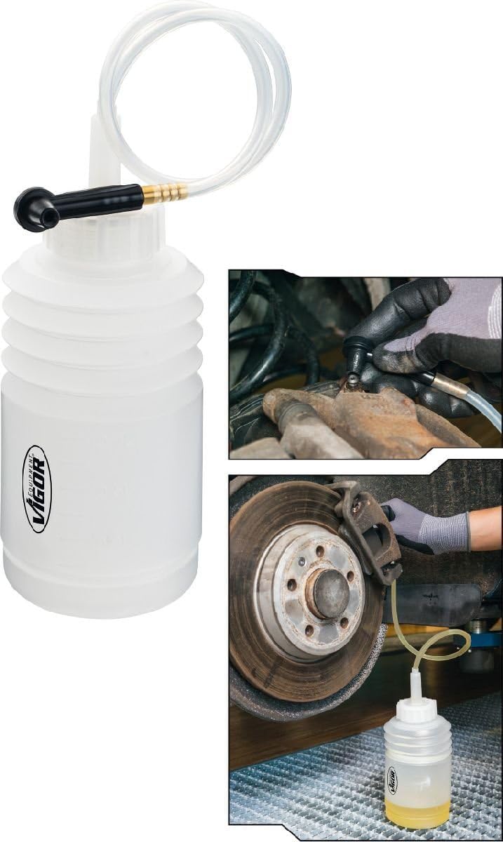 VIGOR V4668 depósito de líquido de frenos, para todas las válvulas de purga estándar, incl manguera de silicona longitud: 550 mm, depósito para purgar los sistemas de frenos y embrague