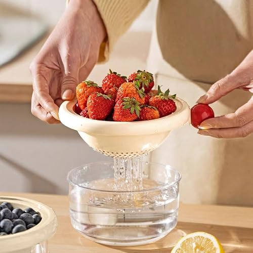 Drain Basket Spout Double Layer Fruit Washing Small Plate Dish White