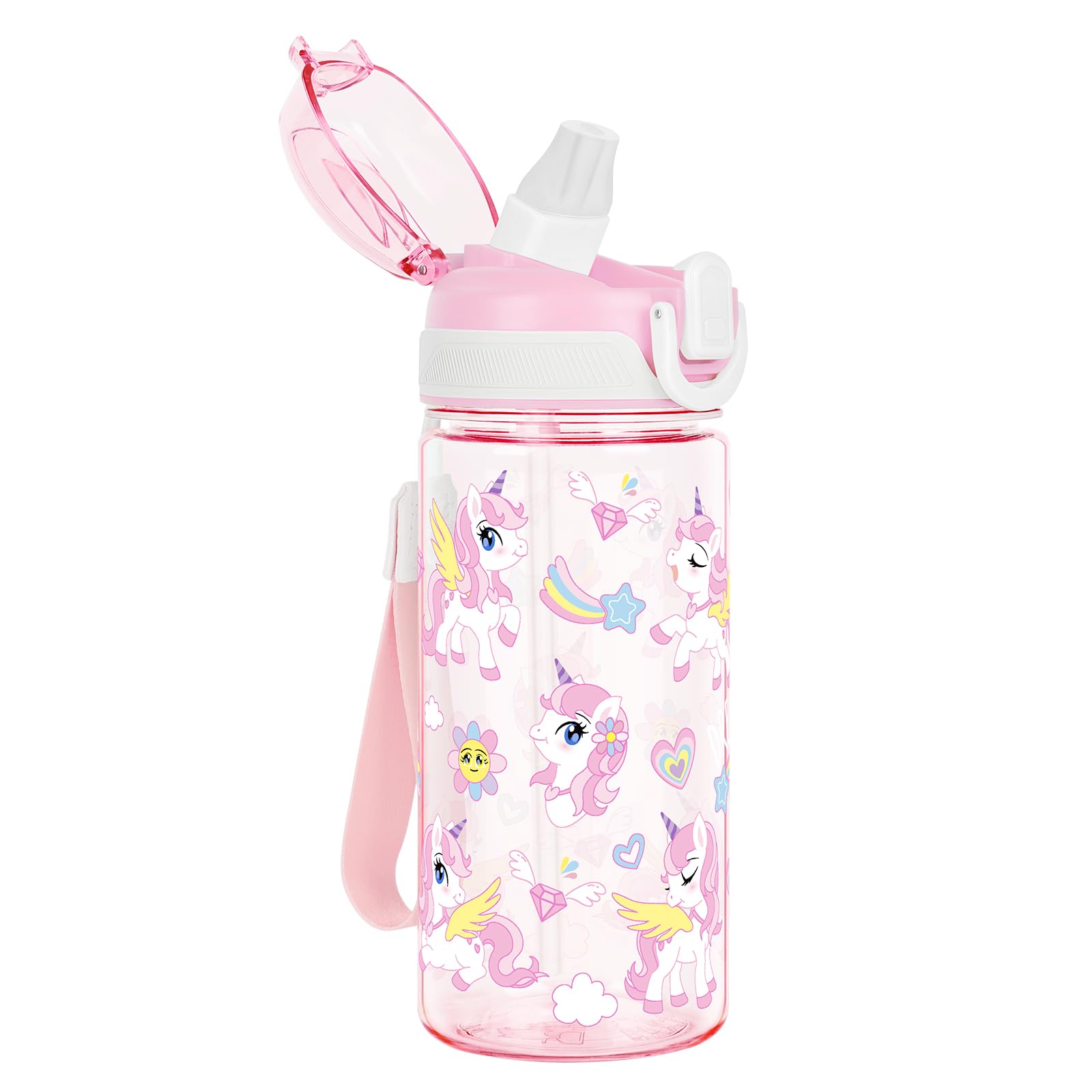 Kids Water Bottles with Straw for Girls & Boys Tritan, 480ML - Unicorn