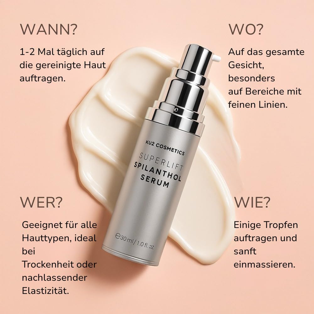 KU2 Cosmetics Superlift Spilanthol Siero 30 ml | Siero idratante anti invecchiamento, con peptidi, multi acido ialuronico, siero viso