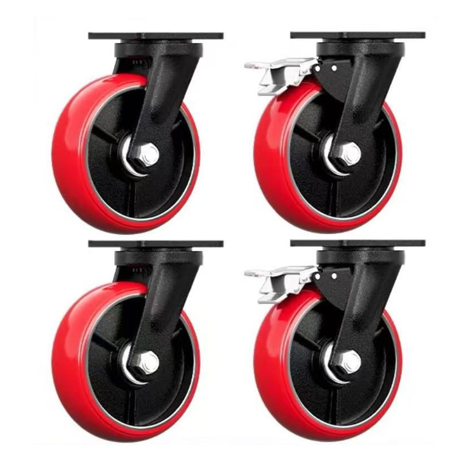 GBRJUYF Heavy Duty Caster Wheels Set of 4, 5In (125mm) Dual Locking Industrial Casters, 6614lbs Load Capacity, Anti-Wear PU for Workbench/Trolley (2 Swivel + 2 Brake)