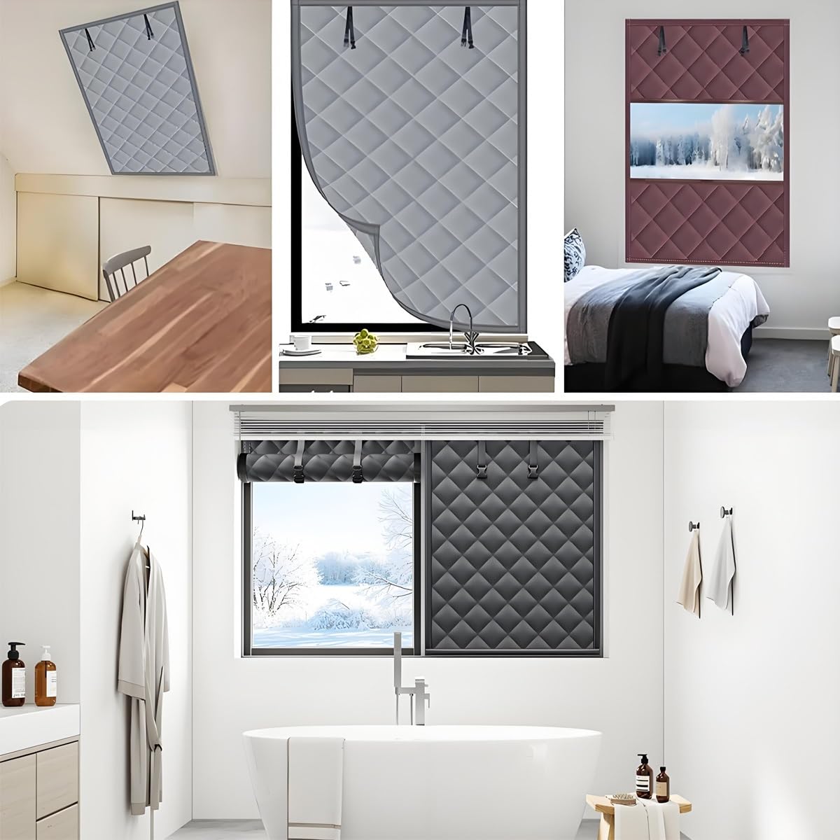 Fenster Isolierfolie Wintern, Isolier-Vorhang & Verdunklungsfolie Set | Thermo Fensterabdeckung Aus Oxford-Stoff | 50-300cm | Kälteschutz, Windschutz, Energiesparen(Gray,150x200cm)