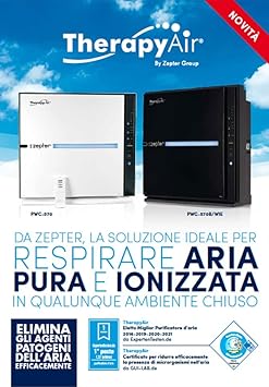Therapy Air Purificador de aire Zepter de color negro para 130 m² para fumadores alérgicos purificador de aire con sistema 61 incluye ionizador a 3633 m³ CADR de potencia con HEPA H13 alergia al polen