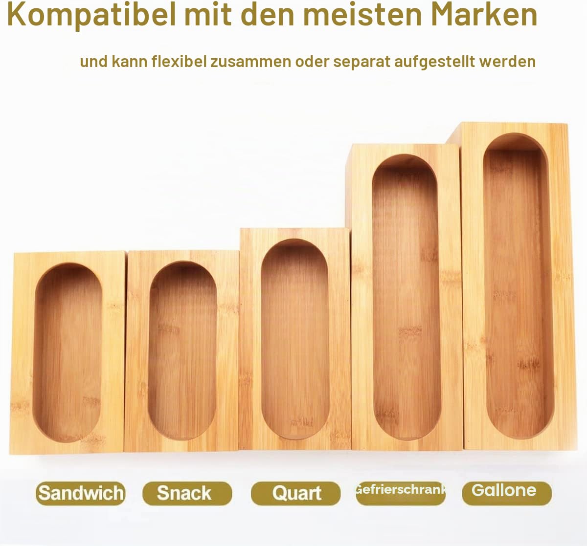 Generic 5 Stück Naturbambus Lebensmittel-Organizer, Braun, CADDY, Wandmontage, Organizer, Küchenschublade, Lebensmittelaufbewahrung, Snacks, Süßigkeiten, Verschiedene Größen