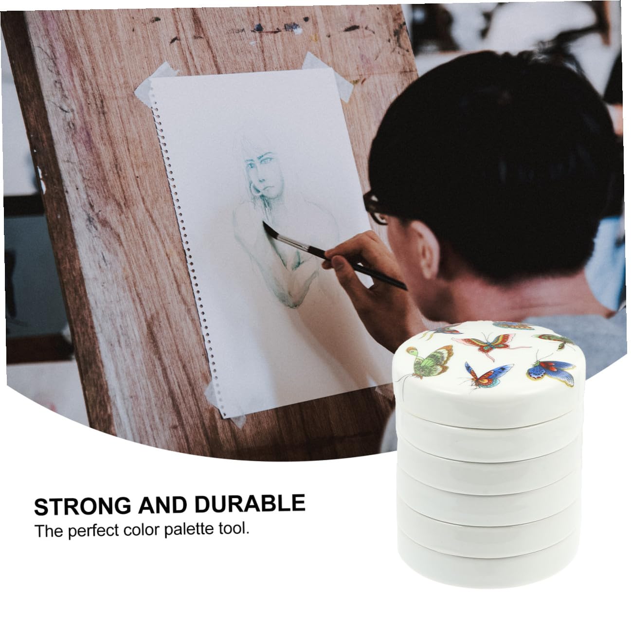 CALLARON Palette pour Faible Absorption d'eau Facile à Nettoyer et Céramique à Cinq Couches avec Couvercle Peinture Aquarelle et Peinture à l'huile
