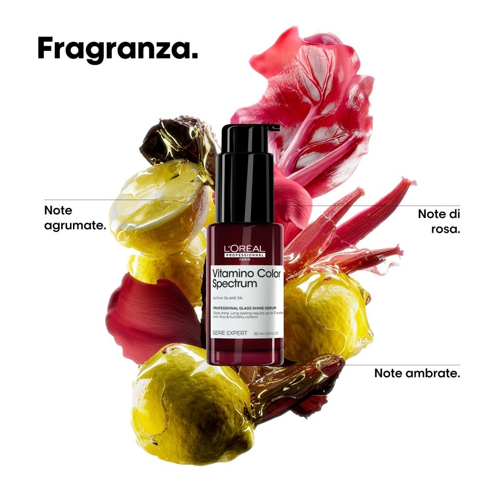 L'Oréal Professionnel Siero Glass Shine Anti Crespo, Termoprotettore per Capelli Luminosi, Vitamino Color Spectrum, 30ml