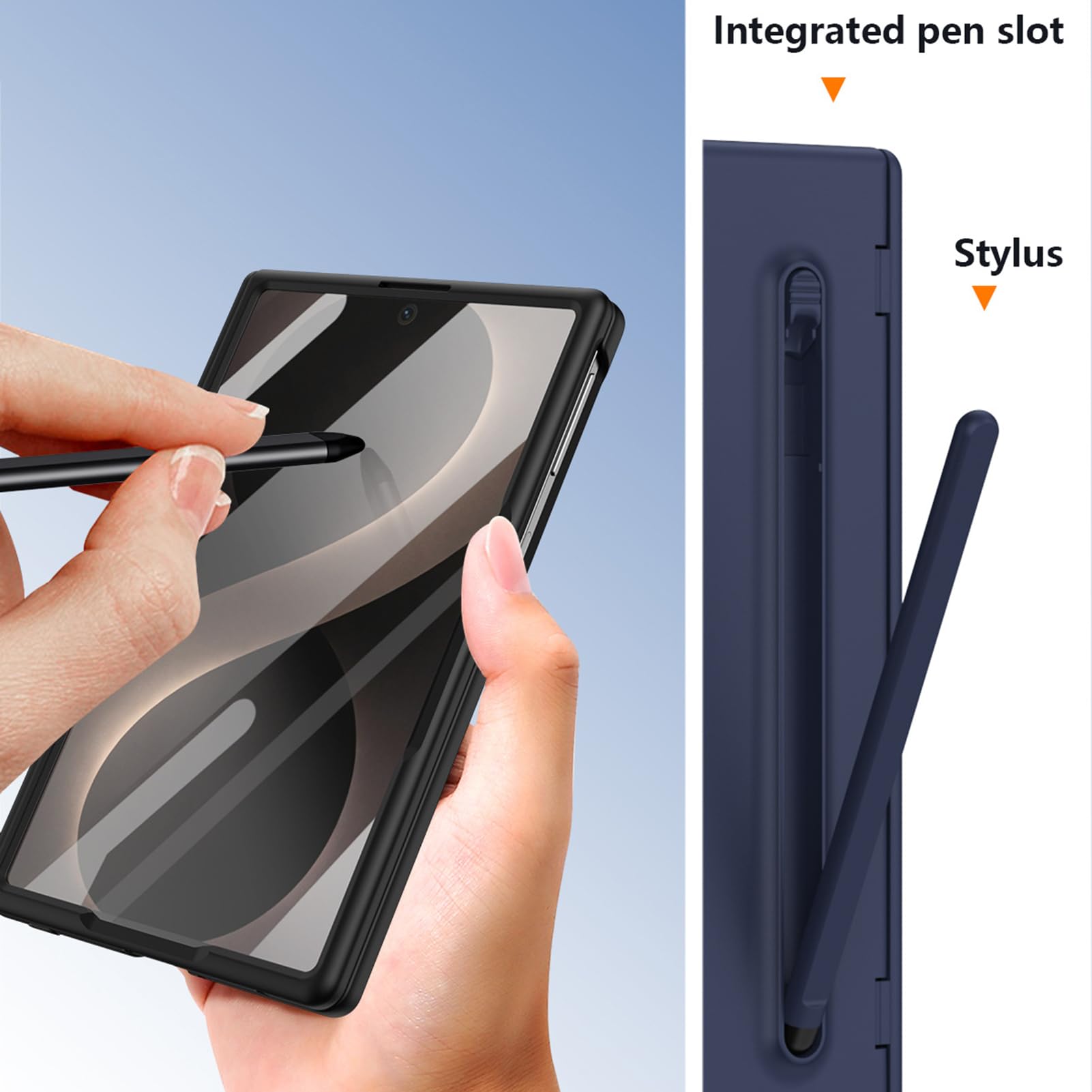Per Samsung Galaxy Z Fold 8 Custodia Sottile, Stand, Penna, Cerniera | Cover PC leggera con stand regolabile e penna. Antishock, protezione fotocamera, resistente agli urti(Black)