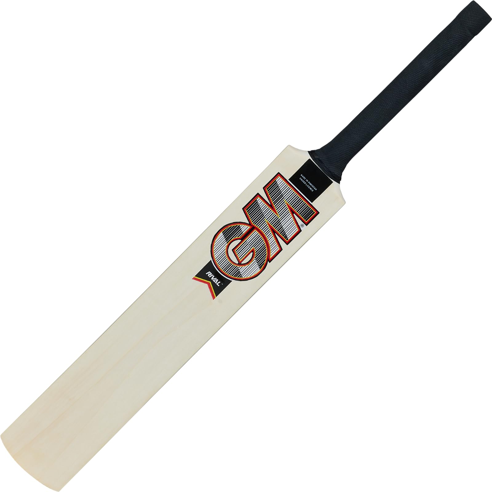 GM | Rival Ensemble de cricket en bois | 1 batte Rival, 1 paire de gants de frappe, 1 balle de tennis rouge souple, 4 souches et 1 bélière | Sac de transport | Taille 4 adaptée pour les joueurs de 144