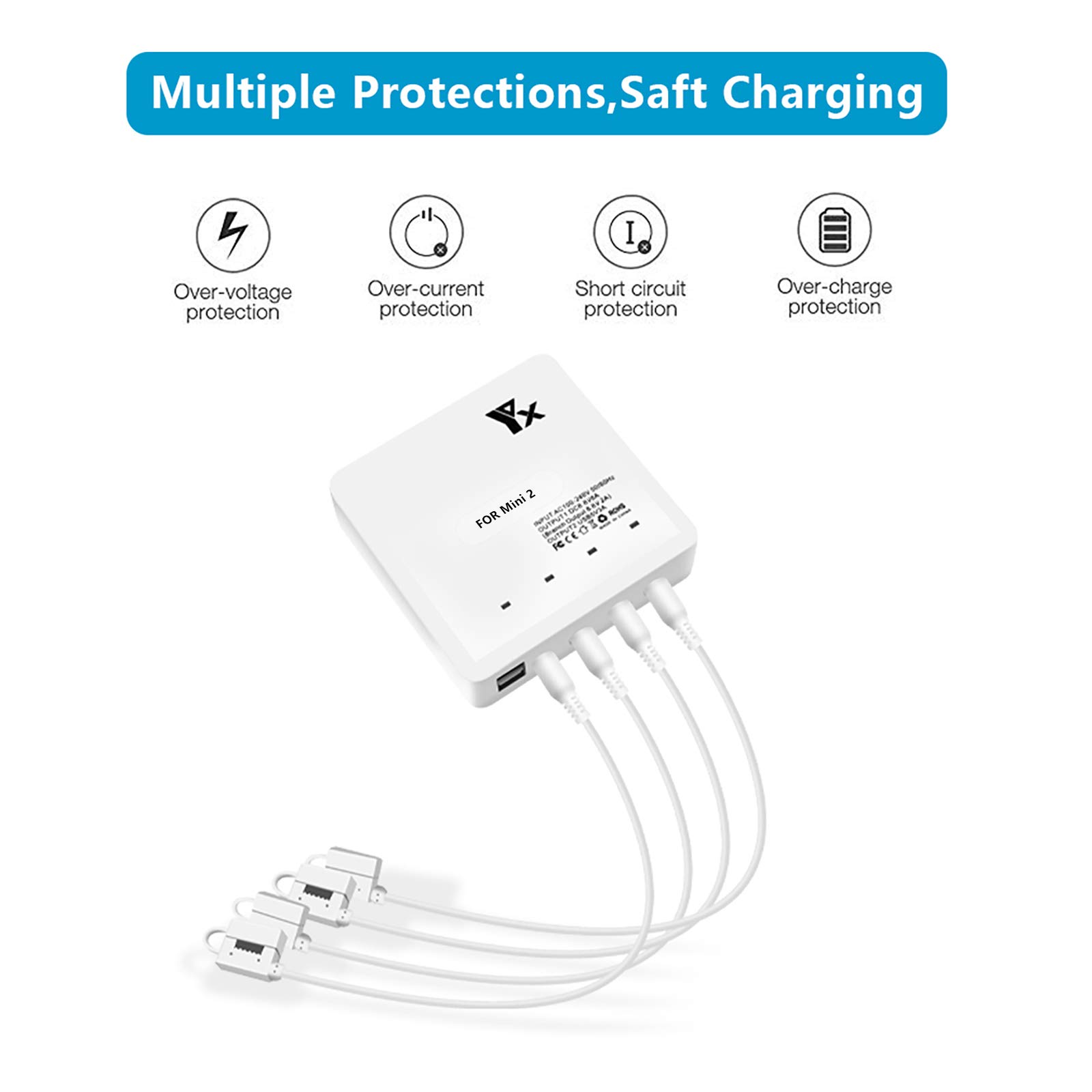 6 in 1 Akku Ladegerät für DJI Mini 4K/2,Mini SE/2 SE Drohne | lädt 4 Batterie gleichzeitig,Parallel Akkuladestation Hub Zubehör