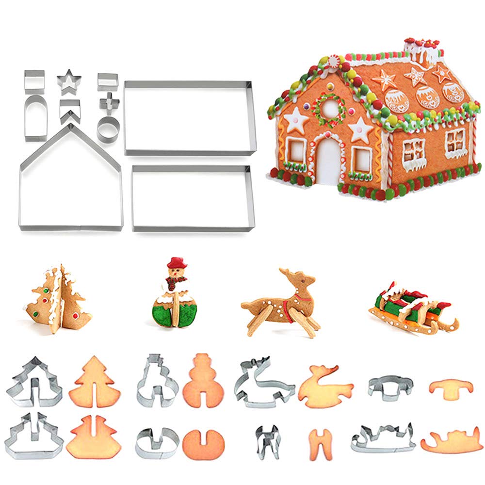 QISF 18PCS Christmas Cookie Cutter 3D Stainless Steel Scenario Cookie Cutters Set Biscuit Mold Fondant Cutter Baking Tool