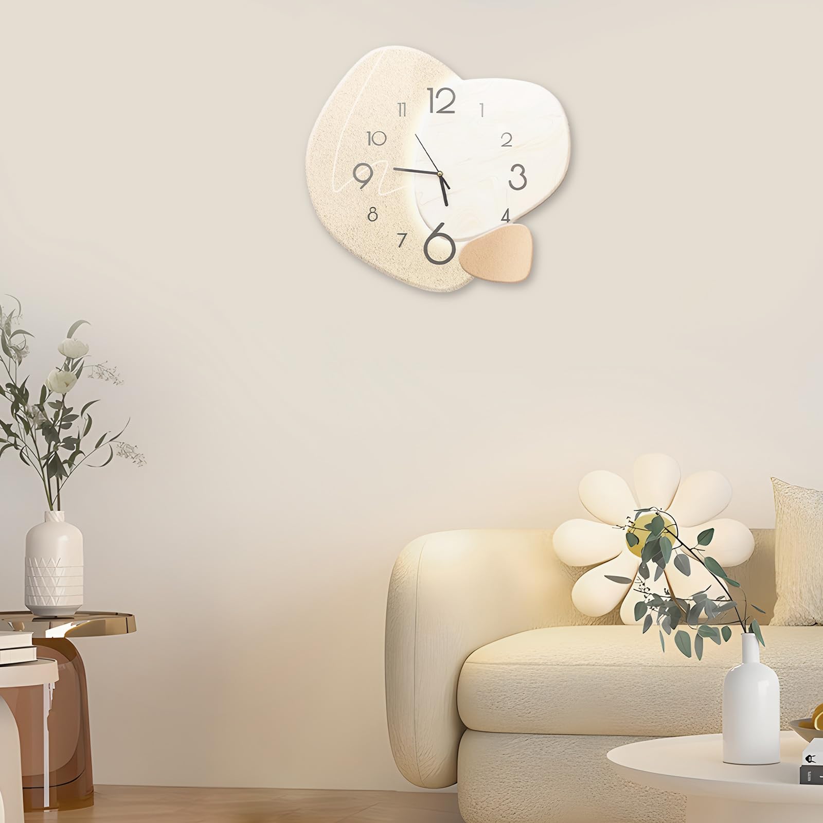 Kreative Wanduhr Moderne Dekorative Wanduhr Mit 3 Stein Design Leise Quarzwerk 40x37cm Leichtgold Für Schlafzimmer Wohnzimmer Büro
