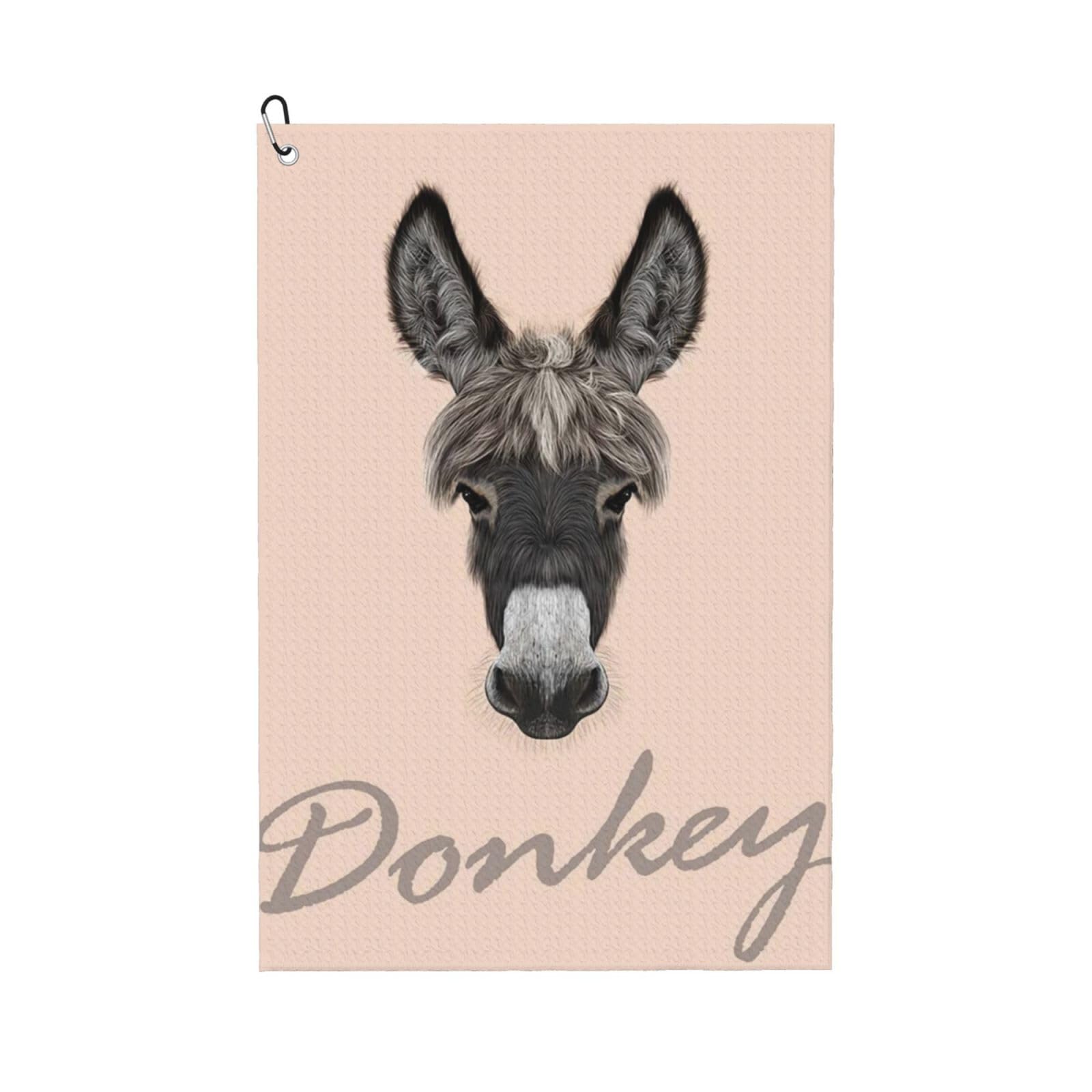 Oudrspo Animal Farm Donkey Grey Pink Gray Face Head Horse Microfiber Golf Towel with Carabiner Clip, 16x24 Inch Absorbent Waffle Weave Towel for Golf Bags