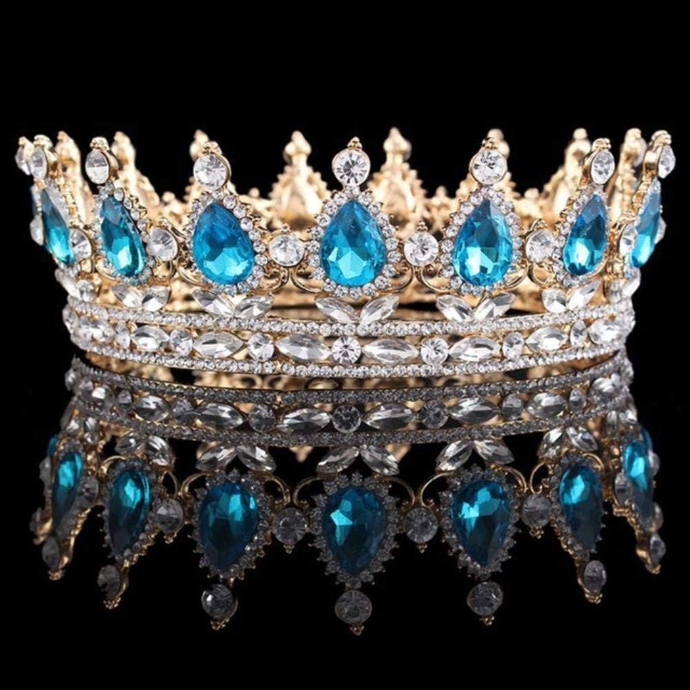 Corona de tiara para novia, para mujer, tocado, graduación, boda, tiaras y coronas, accesorios de joyería para el cabello, dorado, azul lago
