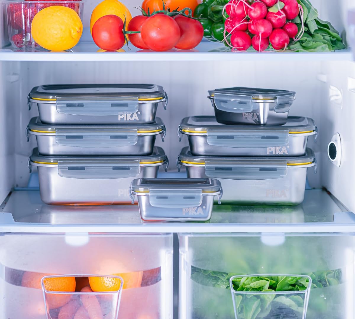 PIKA° Premium Edelstahl-Frischhaltebehälter-Vorratsdosen Set (7-tlg.) | Mikrowellen- & Ofenfest | Luftdichte Frischhaltedosen für Meal Prep & Batch Cooking | Spülmaschinenfest & BPA-frei