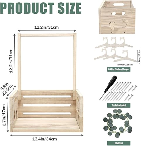 Miniatura 2 de Okydoky Wooden Baby Shower Crate Closet, Gift Basket with Handle, with Kids Clothes Hanger and Garland, Personalized Baby Shower Basket for Pregnant