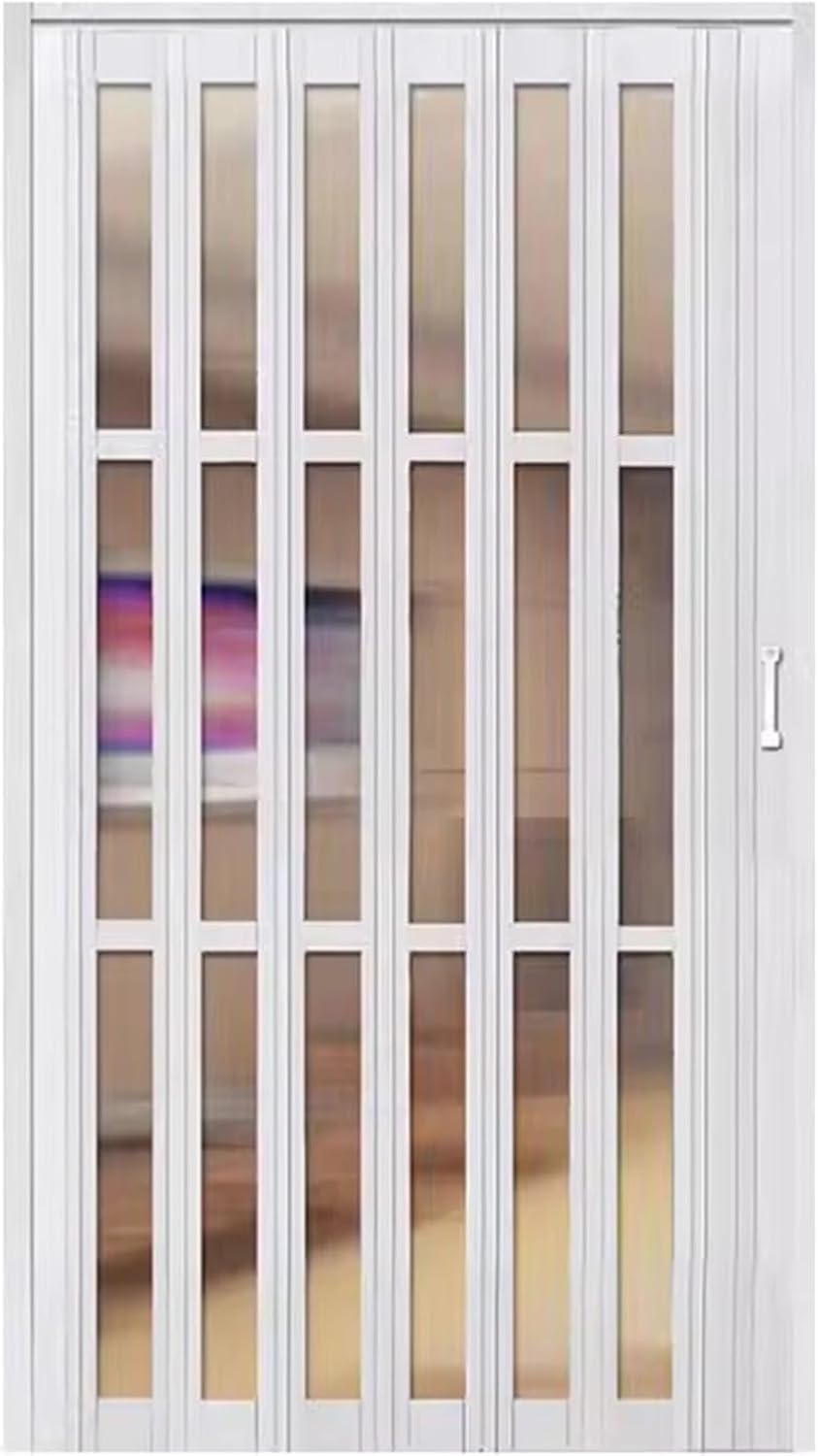 Accordion Sliding Interior Doors - Retractable Room Divider for Kitchen, Bedroom & Hallway, 50-170cm Wide, White with Handles & Acrylic Glass, 29x80in (73.5x203cm)