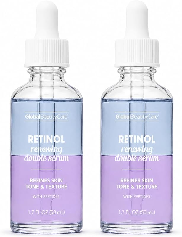 Sérum facial com retinol Global Beauty Care, fórmula dupla com peptídeos, Pacote com 2
