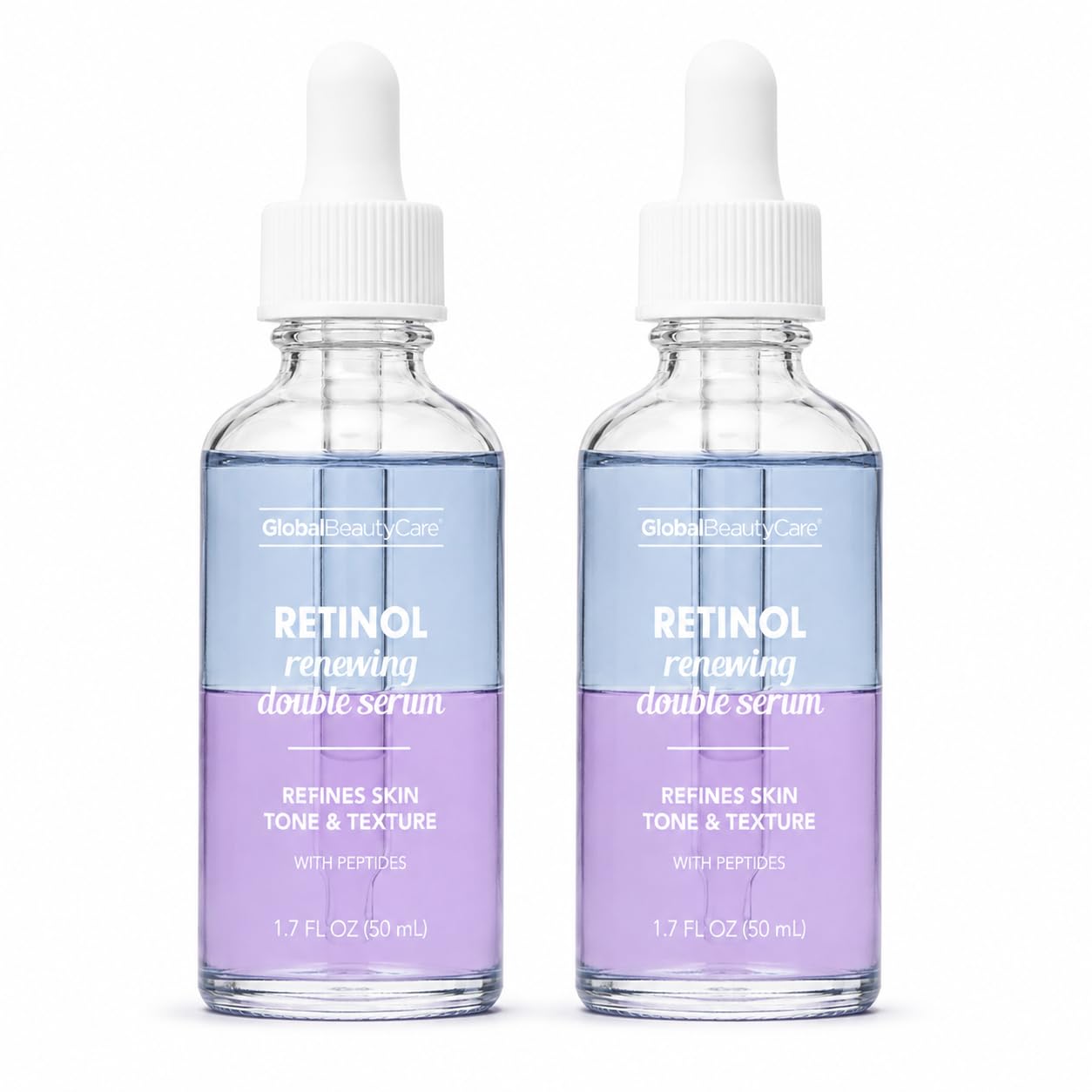 Global Beauty Care Retinol Double Serum – Renewing Facial Serum With Peptides for Fine Lines, Wrinkles, & Uneven Skin Tone, Hydrating Face Care Serum for Radiant Smooth-Looking Skin, 1.7 oz (2 Pack)