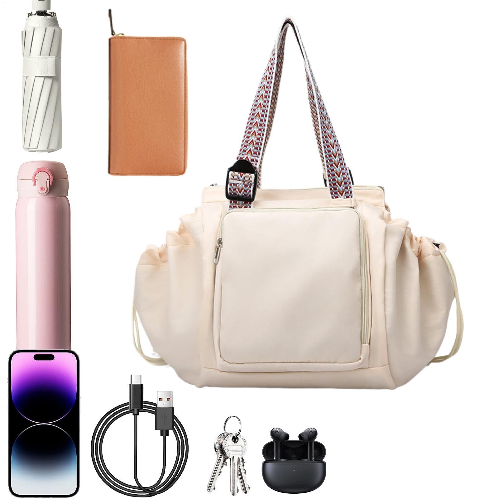 Women's Nappy, Women's Travel, Women's Cradle Bag, Cradle Travel, Cradle Tote Travel, Pendulum Backpack with Multi-Compartment Shoulder Bag | , beige, Siehe Beschreibung