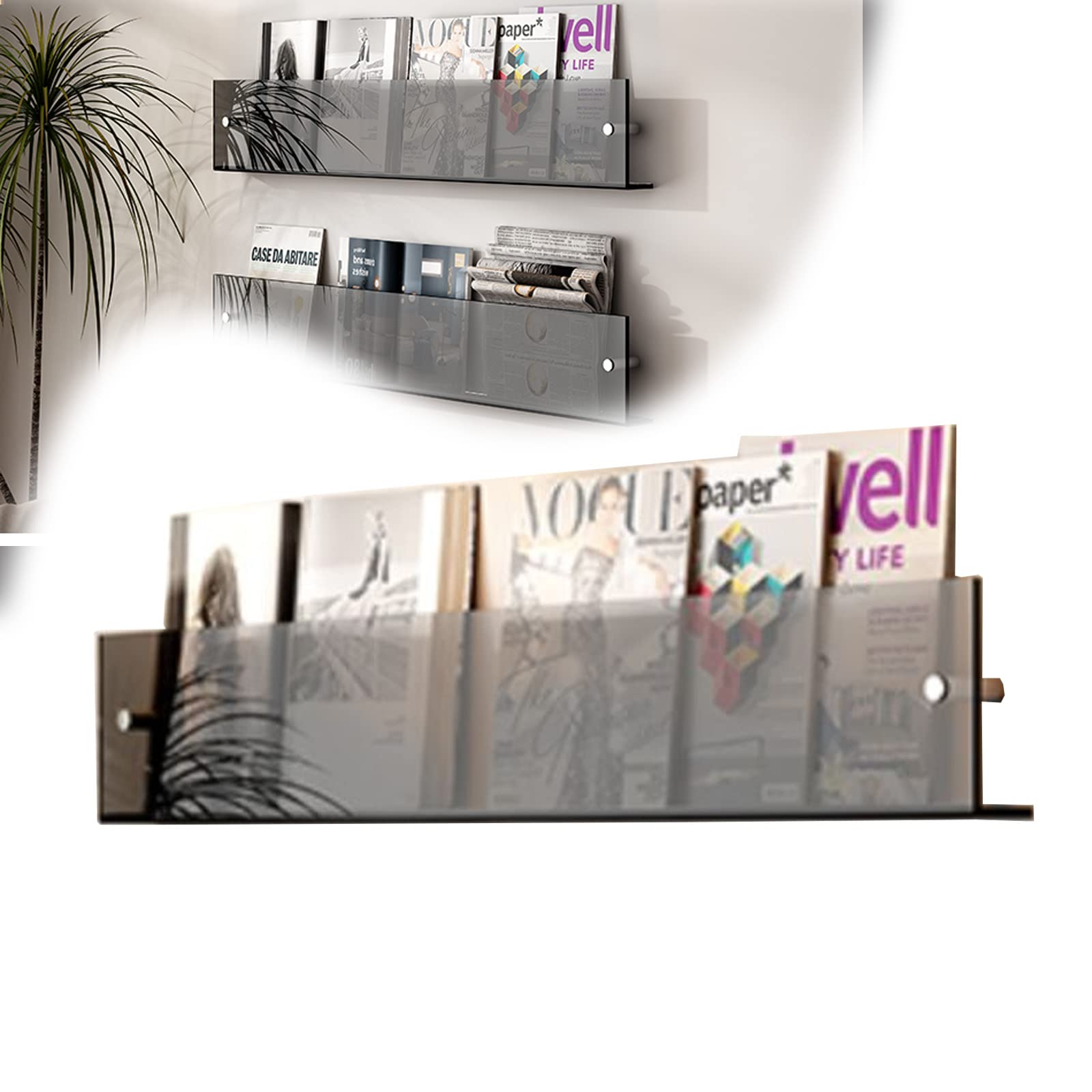 BTYQKZVPM Modern Acrylic Magazine Rack, Acrylic Hanging Magazine Rack Leaflet Holder 40-100cm(Grey,50cm)