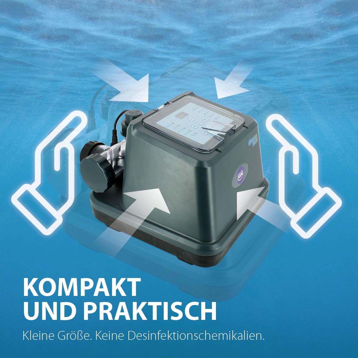 Gre GSS25 – Desinfektionssystem für Pools, Dream Salt Elektrolyse, geeignet für Aufstellpools bis 25 m³, mit integriertem LED-Display