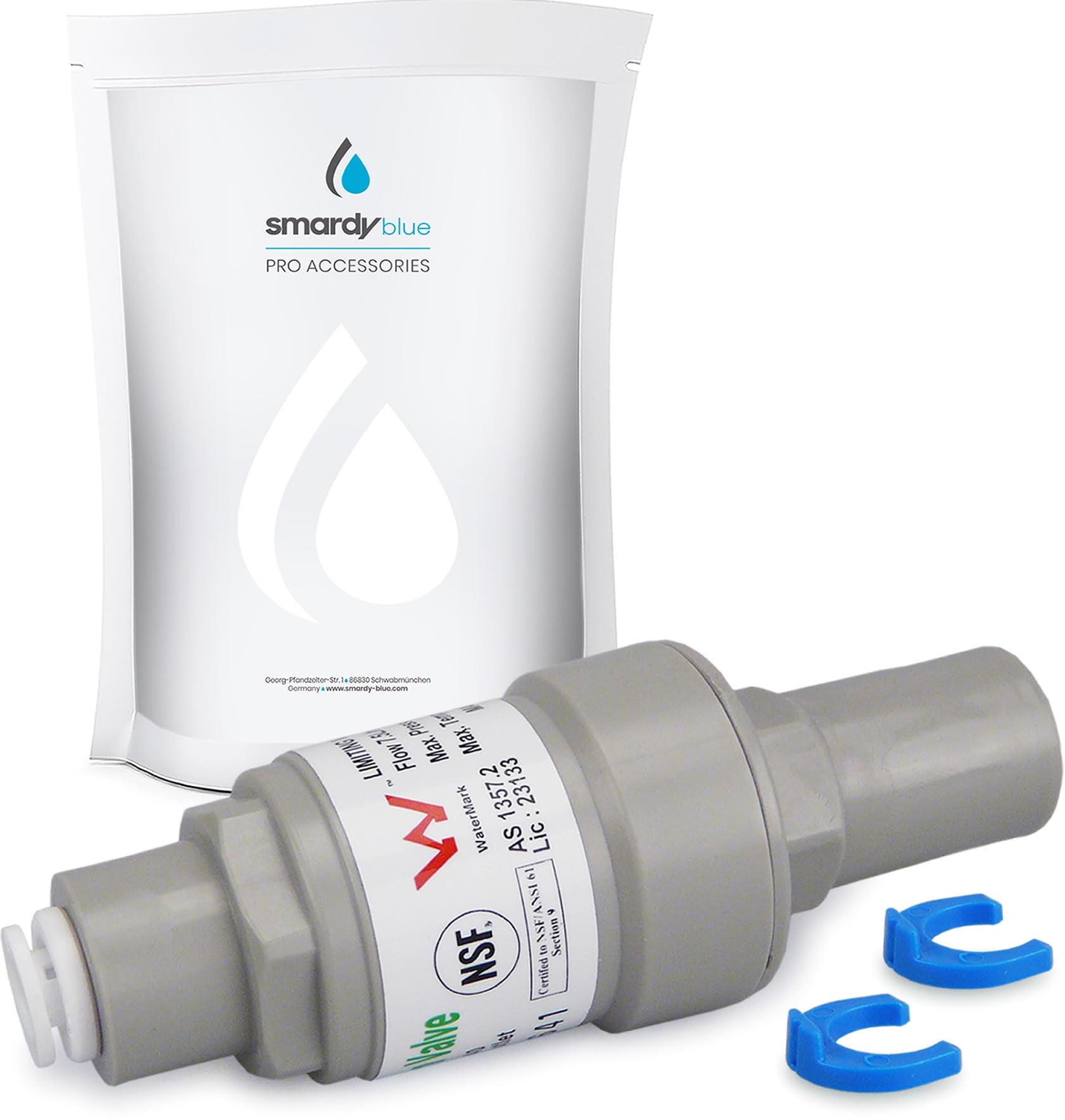 smardy Druckregler 2,75 bar für 1/4"-Wasserschlauch (6,35 mm) – Druckminderer mit Quick-Fitting für Osmoseanlage, Side-by-Side-Kühlschrank, Wasserspender & Wasserfilter – schützt vor Leitungsbruch