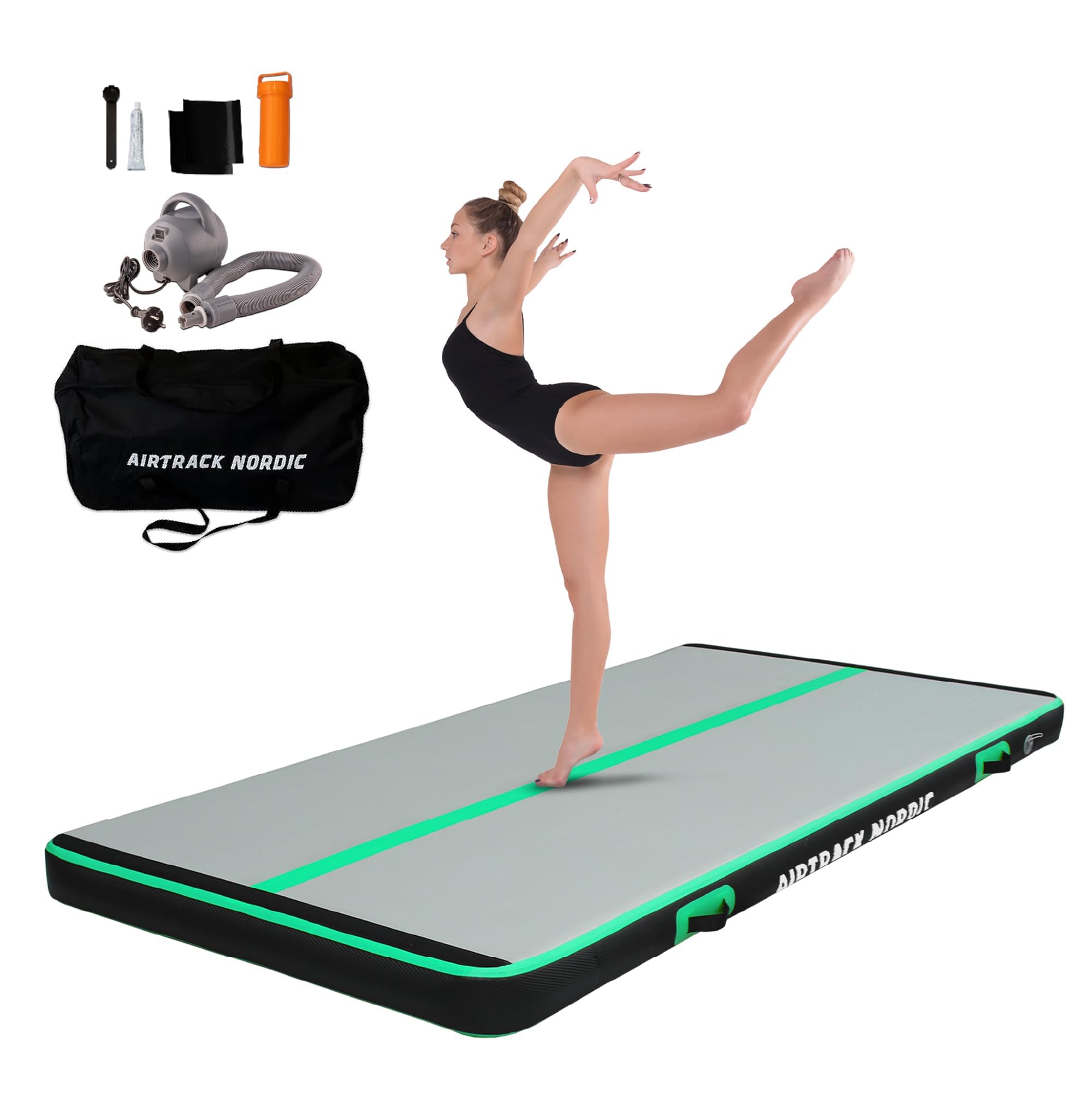 AirTrack Nordic Carbon - Air Track Matte 3m/4m/5m/6m/8m mit Luftpumpe, Aufblasbare Gymnastikmatte Zuhause, besten für Gymnastik & Cheerleading, 1.5m breit & 15cm dick Air Tracking Matte, Turnmatte