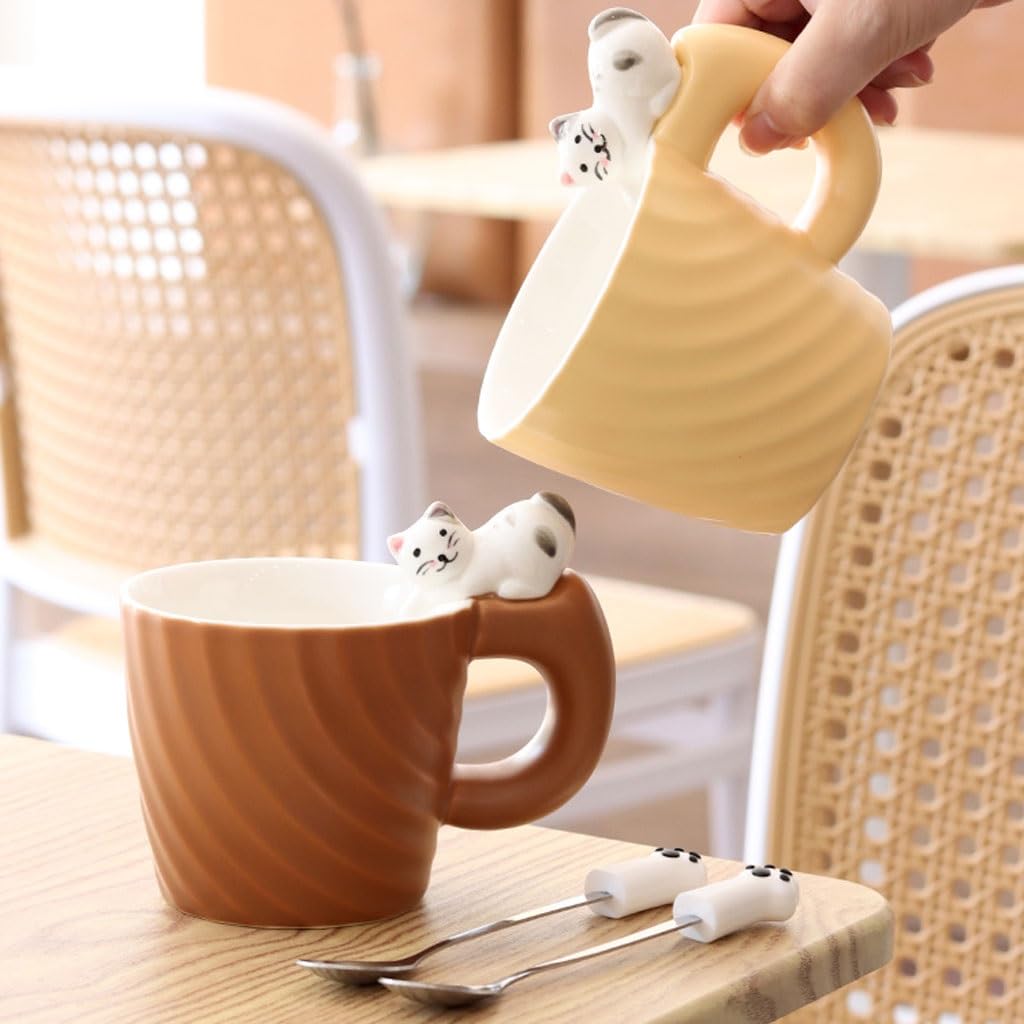 NEBE Tazas Taza de cerámica con Cuchara, Taza de café de Oficina de Gran Capacidad, Taza de Leche Tazas para Cafe(B)