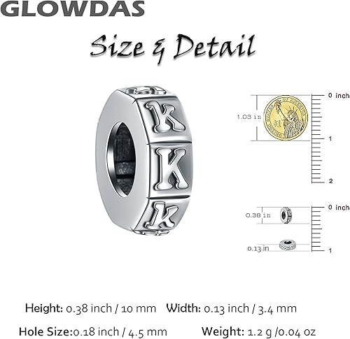 Miniatura 2 de GLOWDAS Dijes espaciadores de letras iniciales A-Z, plata de ley 925 antigua con 26 cuentas tope de goma del alfabeto, se adapta a pulseras DIY