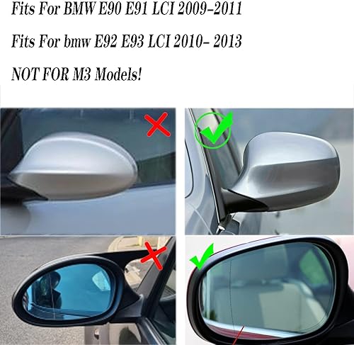 Miniatura 3 de KYYET Tapas de cubierta de espejo lateral estilo LCI M3, color negro brillante, compatible con BMW Serie 3 E90 E91 2009-2011E92 E93 2011-2013 LCI M3