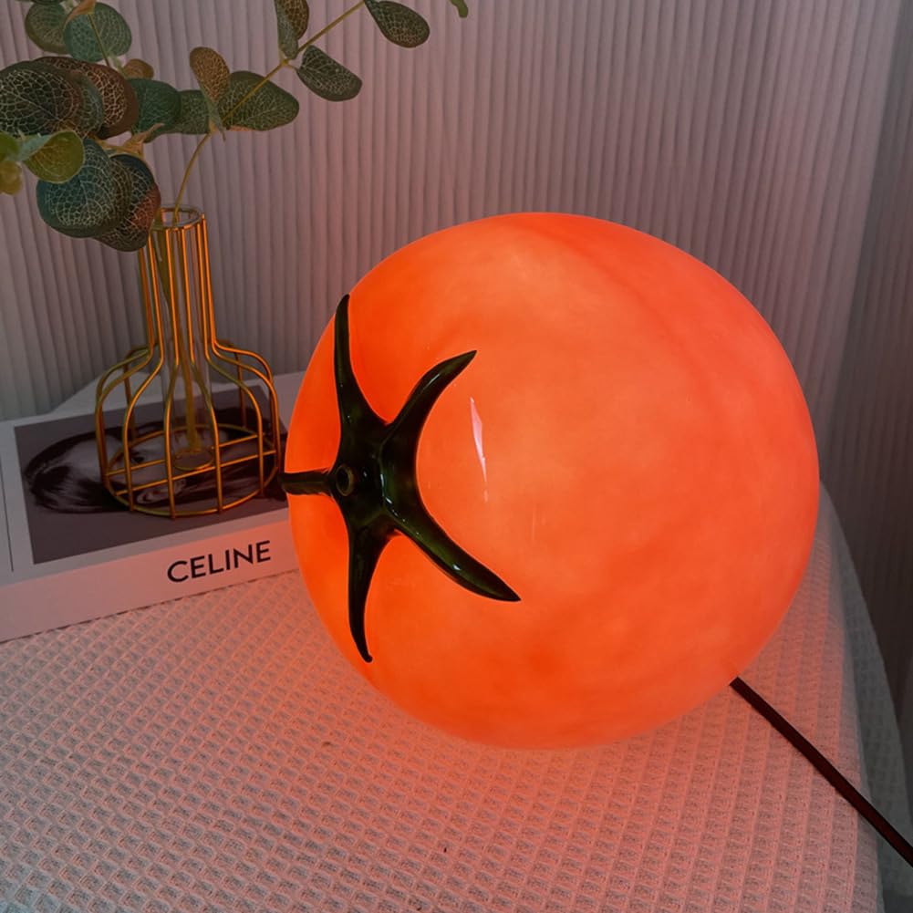 Lampada da tavolo LED a forma di pomodoro per interni, dimmerabile, Tomato Lamp, porta USB, 3 livelli di luminosità, 3000K-6000K, lampada da comodino a forma di frutta, Art Déco, luce da
