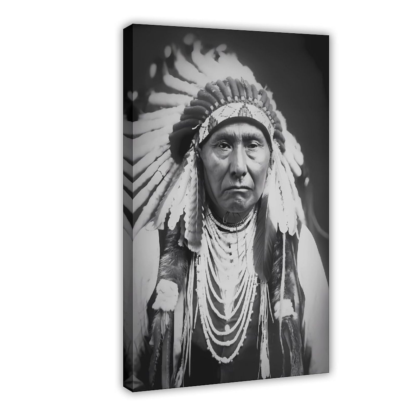 Qnvjqkdsi Frame 1903 Native American Indian Chief Joseph Portrait Canvas Poster Bedroom Decor Landscape Office Room Decor Gift 24" L X 36" W